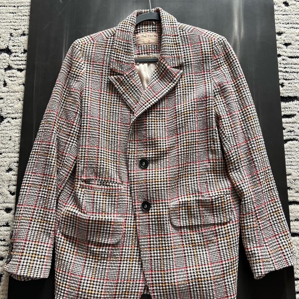 Free People Black and Red Blazer with Notched Lapel